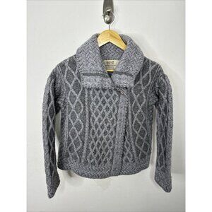 Aran Sweater Market Women M Gray Cable Knit Mock Neck Nordic Cardigan Ireland